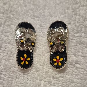 Kids Black and Silver Sandal Earrings